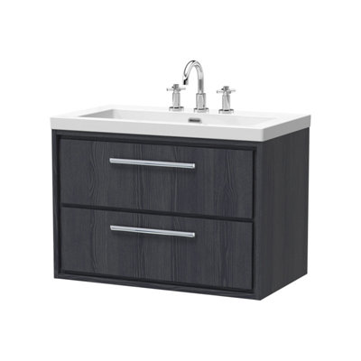 Balterley Longnor 2 Drawer Wall Hung Vanity Unit With 3 Tap Hole Modern Fireclay BasinWoodgrain Graphite Grey800mm from B&Q