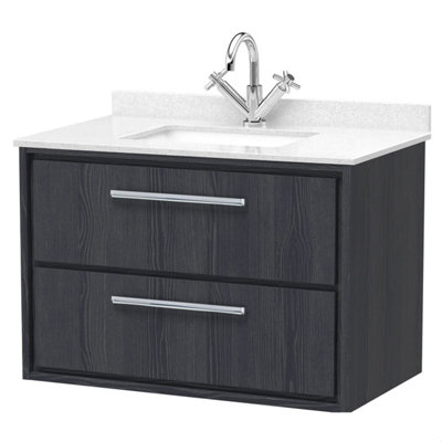 Balterley Longnor 2 Drawer Wall Hung Vanity Unit With Square Basin And Marble WorktopWoodgrain Graphite Grey800mm from B&Q