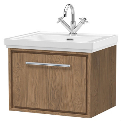 Balterley Longnor 1 Drawer Wall Hung Vanity Unit With 1 Tap Hole Traditional Fireclay BasinAntique Oak600mm from B&Q