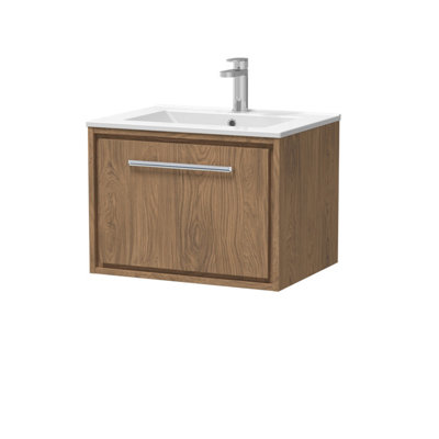 Balterley Longnor 1 Drawer Wall Hung Vanity Unit With 1 Tap Hole Minimalist BasinAntique Oak600mm from B&Q
