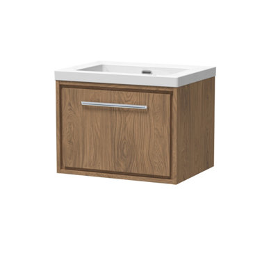 Balterley Longnor 1 Drawer Wall Hung Vanity Unit With 1 Tap Hole Modern Fireclay BasinAntique Oak600mm from B&Q