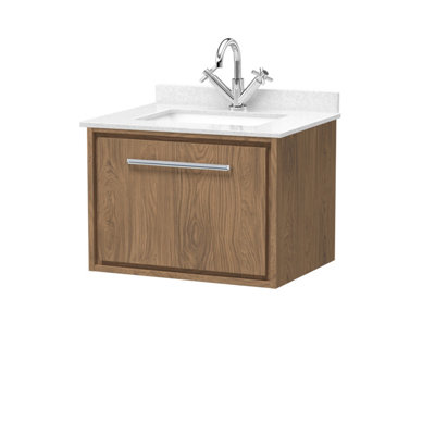 Balterley Longnor 1 Drawer Wall Hung Vanity Unit With Square Basin And Marble WorktopAntique Oak600mm from B&Q