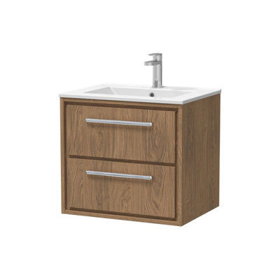 Balterley Longnor 2 Drawer Wall Hung Vanity Unit With 1 Tap Hole Minimalist BasinAntique Oak600mm from B&Q