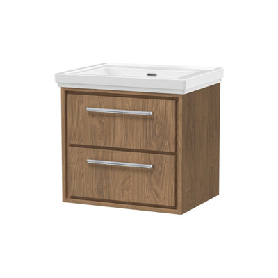 Balterley Longnor 2 Drawer Wall Hung Vanity Unit With 0 Tap Hole Traditional Fireclay BasinAntique Oak600mm from B&Q