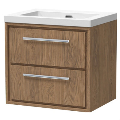 Balterley Longnor 2 Drawer Wall Hung Vanity Unit With 1 Tap Hole Modern Fireclay BasinAntique Oak600mm from B&Q