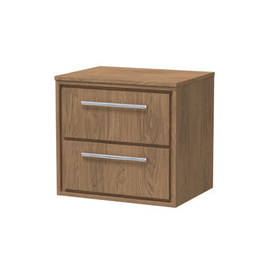 Balterley Longnor 2 Drawer Wall Hung Vanity Unit With WorktopAntique Oak600mm from B&Q