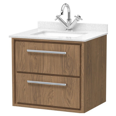 Balterley Longnor 2 Drawer Wall Hung Vanity Unit With Square Basin And Marble WorktopAntique Oak600mm from B&Q