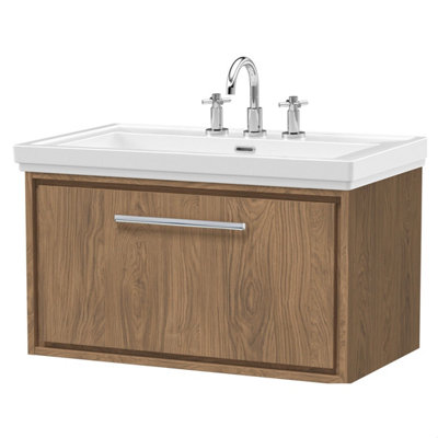 Balterley Longnor 1 Drawer Wall Hung Vanity Unit With 3 Tap Hole Traditional Fireclay BasinAntique Oak800mm from B&Q