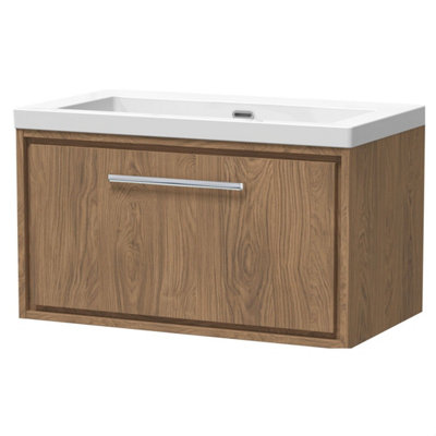 Balterley Longnor 1 Drawer Wall Hung Vanity Unit With 1 Tap Hole Modern Fireclay BasinAntique Oak800mm from B&Q