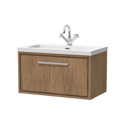 Balterley Longnor 1 Drawer Wall Hung Vanity Unit With 1 Tap Hole Modern Fireclay BasinAntique Oak800mm from B&Q