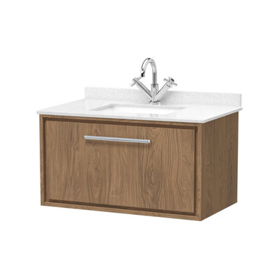 Balterley Longnor 1 Drawer Wall Hung Vanity Unit With Square Basin And Marble WorktopAntique Oak800mm from B&Q