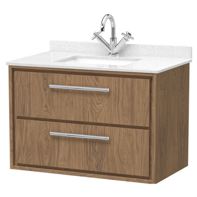 Balterley Longnor 2 Drawer Wall Hung Vanity Unit With Square Basin And Marble WorktopAntique Oak800mm from B&Q