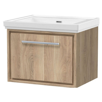 Balterley Longnor 1 Drawer Wall Hung Vanity Unit With 0 Tap Hole Traditional Fireclay BasinLight Oak600mm from B&Q