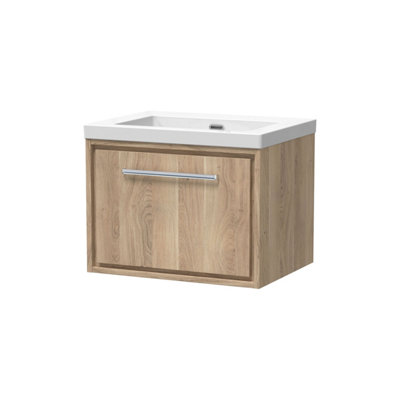 Balterley Longnor 1 Drawer Wall Hung Vanity Unit With 1 Tap Hole Modern Fireclay BasinLight Oak600mm from B&Q