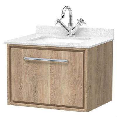 Balterley Longnor 1 Drawer Wall Hung Vanity Unit With Square Basin And Marble WorktopLight Oak600mm from B&Q