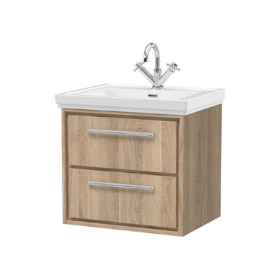 Balterley Longnor 2 Drawer Wall Hung Vanity Unit With 1 Tap Hole Traditional Fireclay BasinLight Oak600mm from B&Q