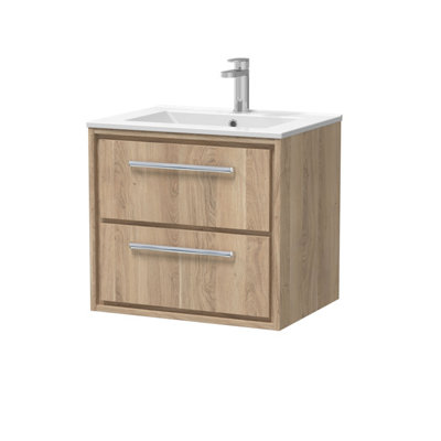 Balterley Longnor 2 Drawer Wall Hung Vanity Unit With 1 Tap Hole Minimalist BasinLight Oak600mm from B&Q
