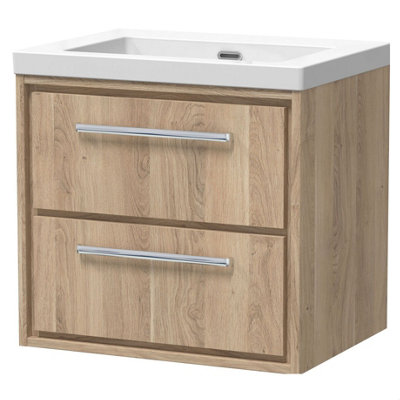 Balterley Longnor 2 Drawer Wall Hung Vanity Unit With 1 Tap Hole Modern Fireclay BasinLight Oak600mm from B&Q