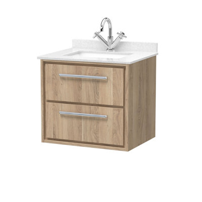 Balterley Longnor 2 Drawer Wall Hung Vanity Unit With Square Basin And Marble WorktopLight Oak600mm from B&Q