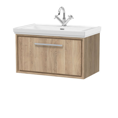 Balterley Longnor 1 Drawer Wall Hung Vanity Unit With 1 Tap Hole Traditional Fireclay BasinLight Oak800mm from B&Q