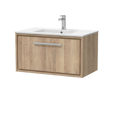 Balterley Longnor 1 Drawer Wall Hung Vanity Unit With 1 Tap Hole Minimalist BasinLight Oak800mm from B&Q