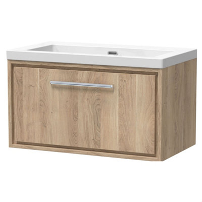 Balterley Longnor 1 Drawer Wall Hung Vanity Unit With 1 Tap Hole Modern Fireclay BasinLight Oak800mm from B&Q