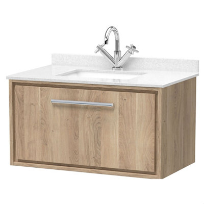Balterley Longnor 1 Drawer Wall Hung Vanity Unit With Square Basin And Marble WorktopLight Oak800mm from B&Q