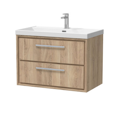 B&Q -  Longnor 2 Drawer Wall Hung Vanity Unit With 1 Tap Hole Thin Edge BasinLight Oak800mm