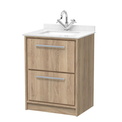 B&Q -  Longnor 2 Drawer Floor Standing Vanity Unit With Square Basin And Marble WorktopLight Oak600mm