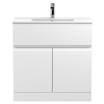 Balterley Mavesyn Contemporary 2 Door 1 Drawer Floor Standing Vanity Unit With Minimalist BasinSatin White800mm from B&Q