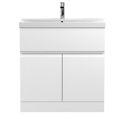 Balterley Mavesyn Contemporary 2 Door 1 Drawer Floor Standing Vanity Unit With Thin Edge BasinSatin White800mm from B&Q