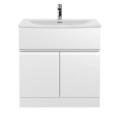 Balterley Mavesyn Contemporary 2 Door 1 Drawer Floor Standing Vanity Unit With Curved BasinSatin White800mm from B&Q