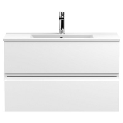 Balterley Mavesyn Contemporary 2 Drawer Wall Hung Vanity Unit With Minimalist BasinSatin White800mm from B&Q
