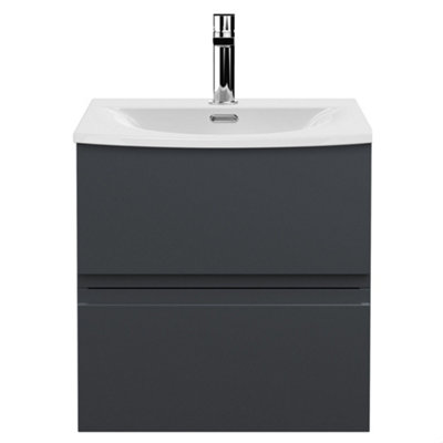 Balterley Mavesyn Contemporary 2 Drawer Wall Hung Vanity Unit With Curved BasinDark Grey500mm from B&Q