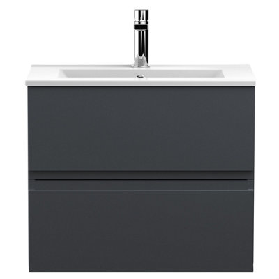 Balterley Mavesyn Contemporary 2 Drawer Wall Hung Vanity Unit With Minimalist BasinDark Grey600mm from B&Q