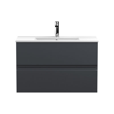 Balterley Mavesyn Contemporary 2 Drawer Wall Hung Vanity Unit With Minimalist BasinDark Grey800mm from B&Q