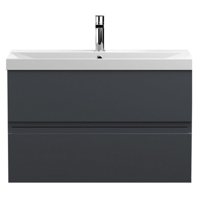Balterley Mavesyn Contemporary 2 Drawer Wall Hung Vanity Unit With Thin Edge BasinDark Grey800mm from B&Q