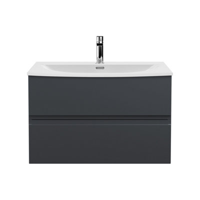 Balterley Mavesyn Contemporary 2 Drawer Wall Hung Vanity Unit With Curved BasinDark Grey800mm from B&Q
