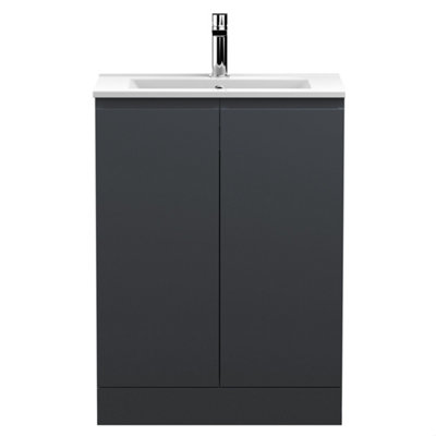 Balterley Mavesyn Contemporary 2 Door Floor Standing Vanity Unit With Minimalist BasinDark Grey600mm from B&Q