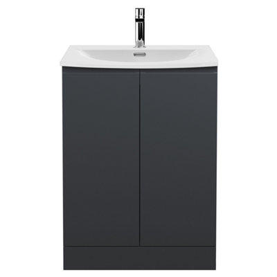 Balterley Mavesyn Contemporary 2 Door Floor Standing Vanity Unit With Curved BasinDark Grey600mm from B&Q