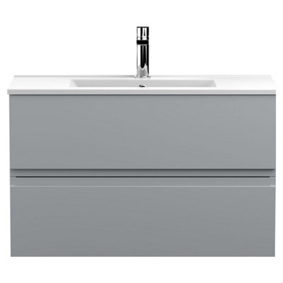 Balterley Mavesyn Contemporary 2 Drawer Wall Hung Vanity Unit With Minimalist BasinSatin Grey800mm from B&Q