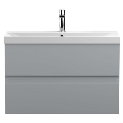 Balterley Mavesyn Contemporary 2 Drawer Wall Hung Vanity Unit With Thin Edge BasinSatin Grey800mm from B&Q
