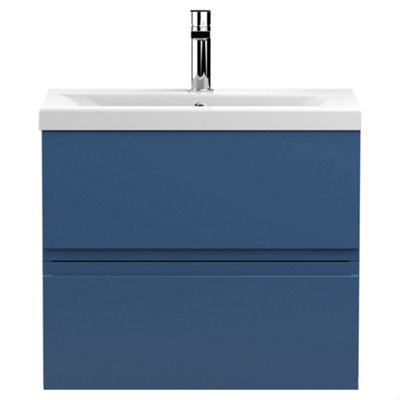 B&Q -  Mavesyn Contemporary 2 Drawer Wall Hung Vanity Unit With Mid-Edge BasinDark Blue600mm