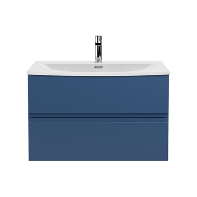Balterley Mavesyn Contemporary 2 Drawer Wall Hung Vanity Unit With Curved BasinDark Blue800mm from B&Q