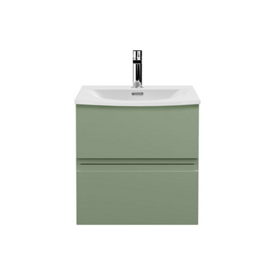 Balterley Mavesyn Contemporary 2 Drawer Wall Hung Vanity Unit With Curved BasinSatin Green500mm from B&Q