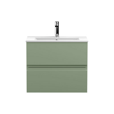 Balterley Mavesyn Contemporary 2 Drawer Wall Hung Vanity Unit With Minimalist BasinSatin Green600mm from B&Q