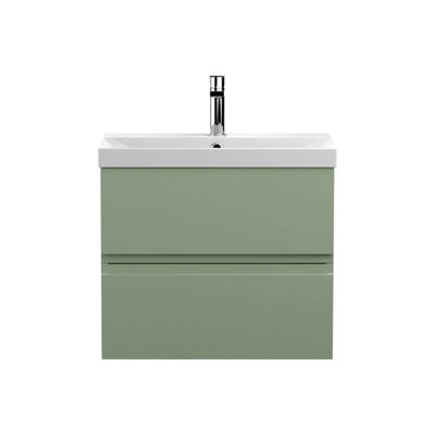 Balterley Mavesyn Contemporary 2 Drawer Wall Hung Vanity Unit With Thin Edge BasinSatin Green600mm from B&Q