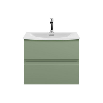 Balterley Mavesyn Contemporary 2 Drawer Wall Hung Vanity Unit With Curved BasinSatin Green600mm from B&Q