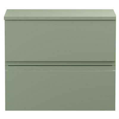 Balterley Mavesyn Contemporary 2 Drawer Wall Hung Vanity Unit With WorktopSatin Green600mm from B&Q