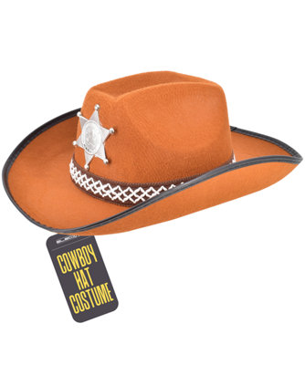 Wild West Cowboy Hat Brown Felt Sheriff Badge Adult from B&Q